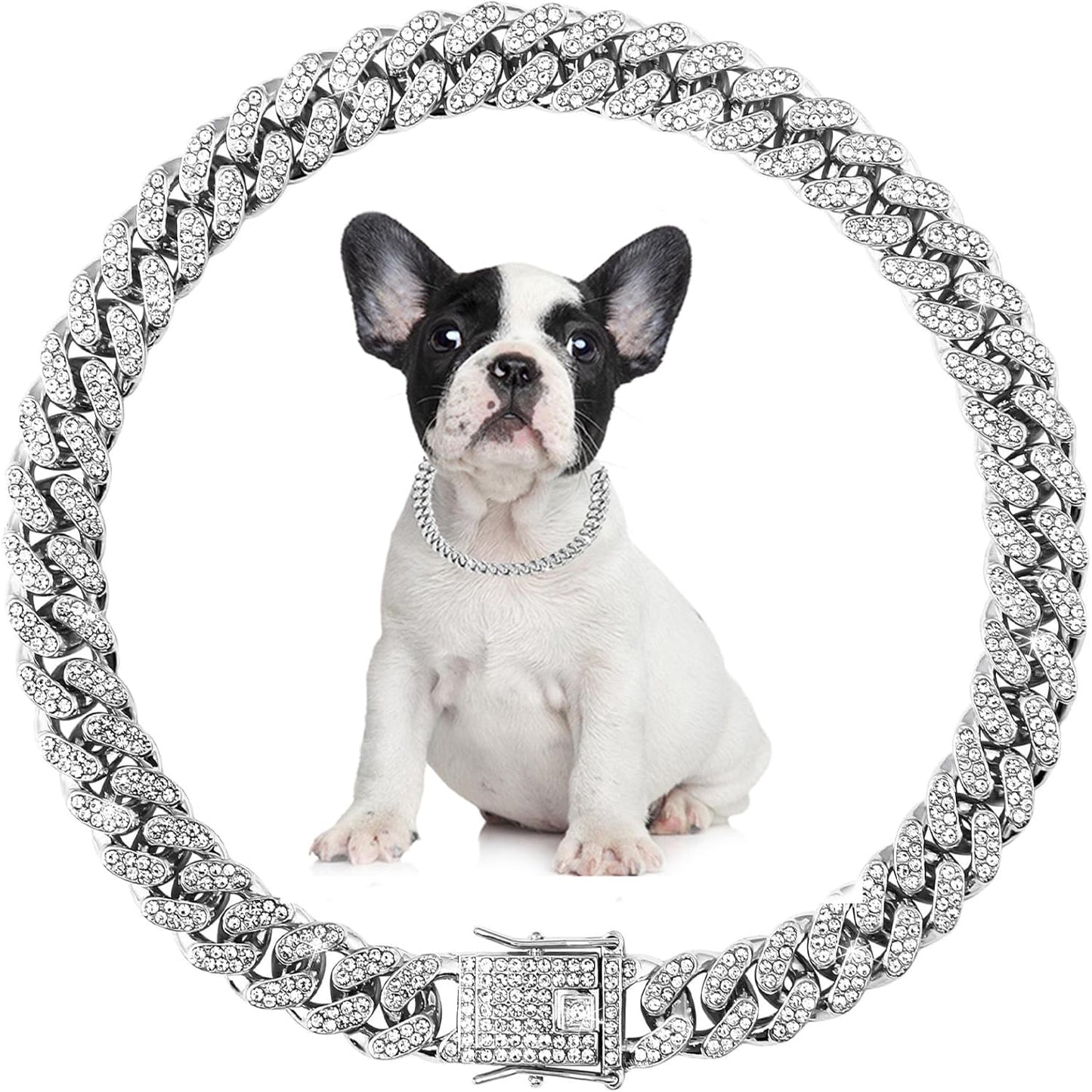 Bling Dog Collars for Small Dogs,Dog Chain Collars, Diamond Necklace Metal Choke Cuban Link Dog Collar, 13mm Wide Pet Jewelry for Puppy Small Medium Large Dogs Cats Rose Gold (8inch)