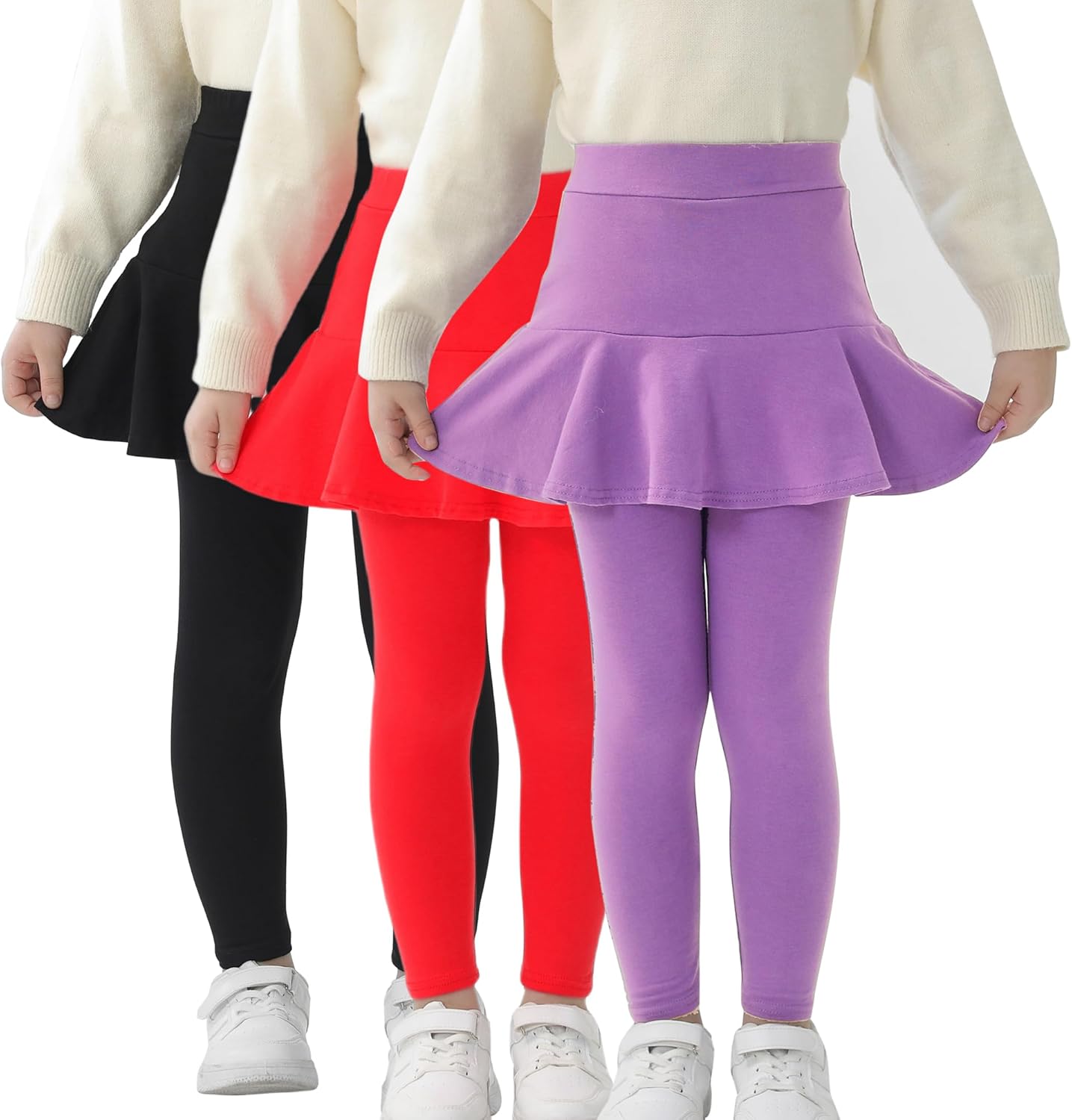 Trendy Girls' Leggings with Skirt - 2 Pack of Cotton Ruffle Skirt Pants for Kids for 3-8 Years