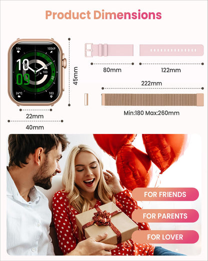 Smart Watch for Women for iPhone&Android: 100 Day+Battery Life, Smart watch(Answer/Make Calls) with 24/7 SpO2 Sleep Heart Rate Monitor,5ATM Waterproof,Fitness Tracker with 120+ Sport,Reloj Inteligente