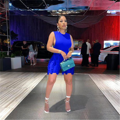 Elainone Two Piece Outfits for Women Sexy Bodycon Sleeveless Tops Drawstring Waist Shorts Sets