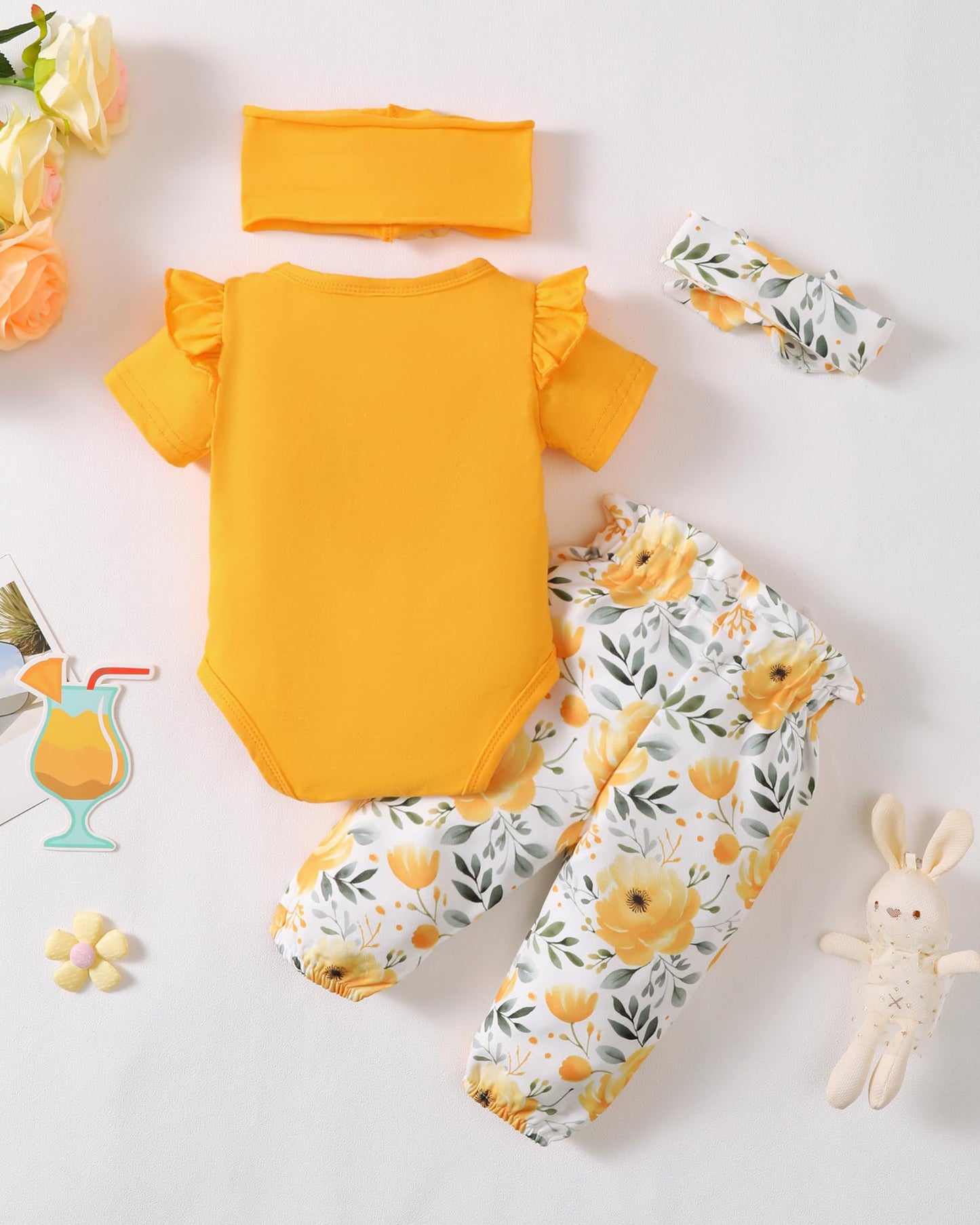 SUNNY PIGGY Newborn Infant Baby Girl Clothes Ruffle Romper Toddler Girl Floral Cotton Pant Sets Girls Clothing Outfit