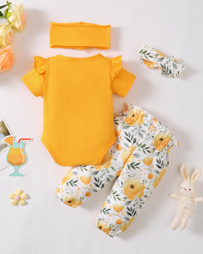 SUNNY PIGGY Newborn Infant Baby Girl Clothes Ruffle Romper Toddler Girl Floral Cotton Pant Sets Girls Clothing Outfit