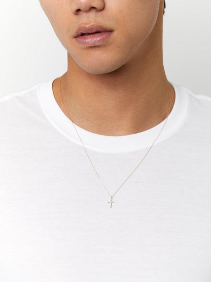 14kt Small Men's Diamond Cross Necklace