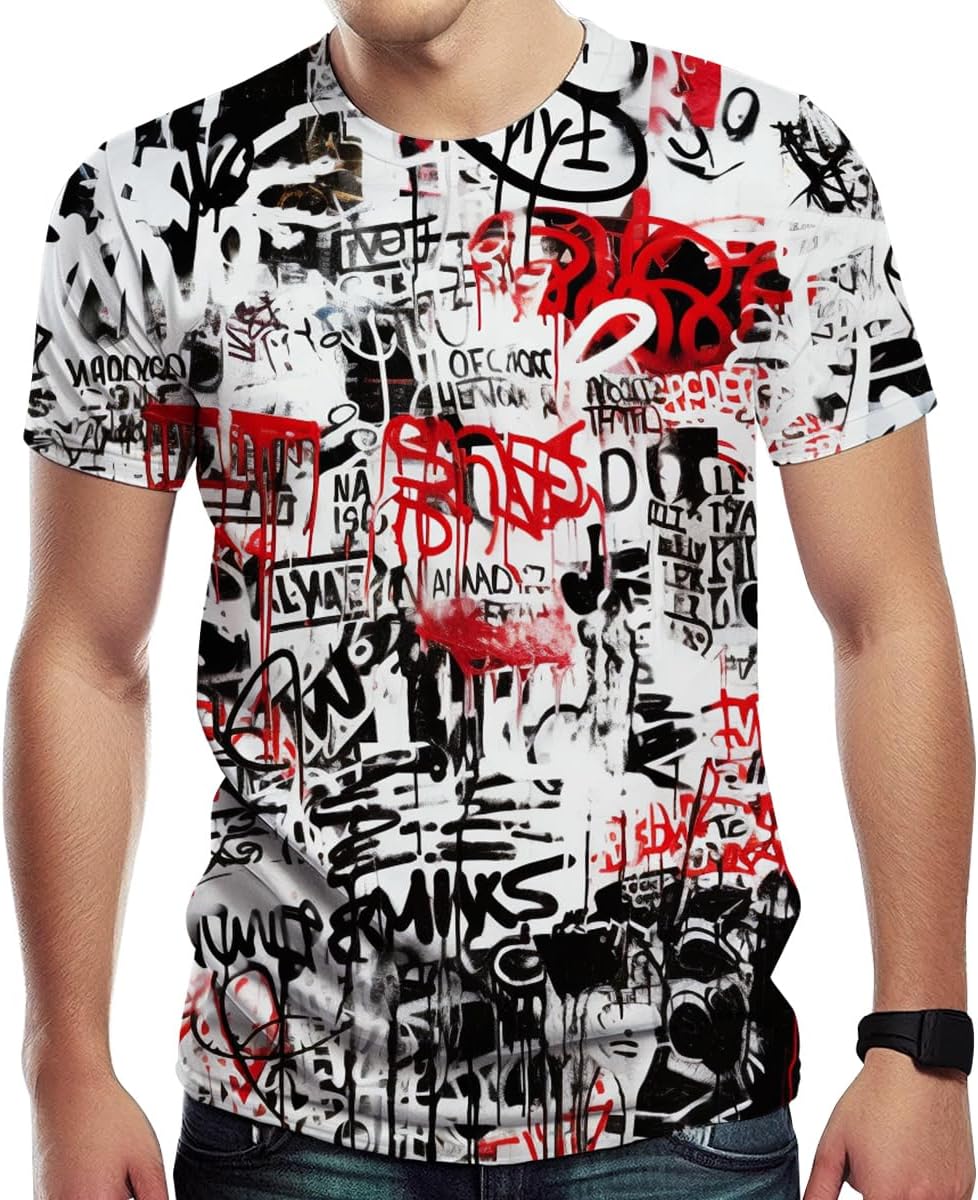 Mens Hip Hop Hipster Crew Neck Short Sleeve T-Shirt