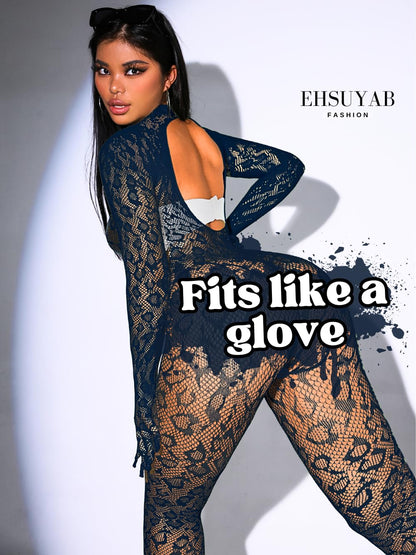 Sexy Lace Leopard Jumpsuit For Women, Fishnet Bodysuit Glow Party Club, Poster One Piece Mesh Full Body Rave Outfits
