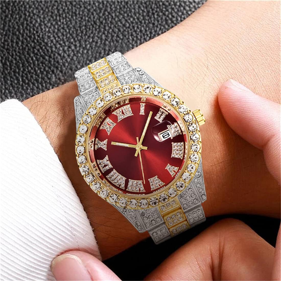 BESTKANG Unisex Luxury Iced Out Watch Mens Diamond Watches Roman Numerals Watches Quartz Analog Wrist Watch