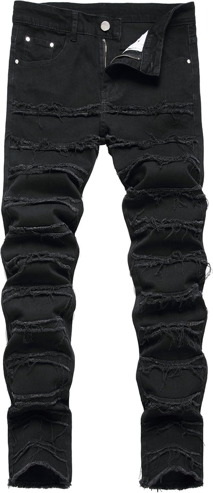 JUNBAOSS Men's Slim Fit Jeans Stretch Ripped Skinny Jeans for Men, Fashion Straight Leg Comfort Flex Waist Casual Pants