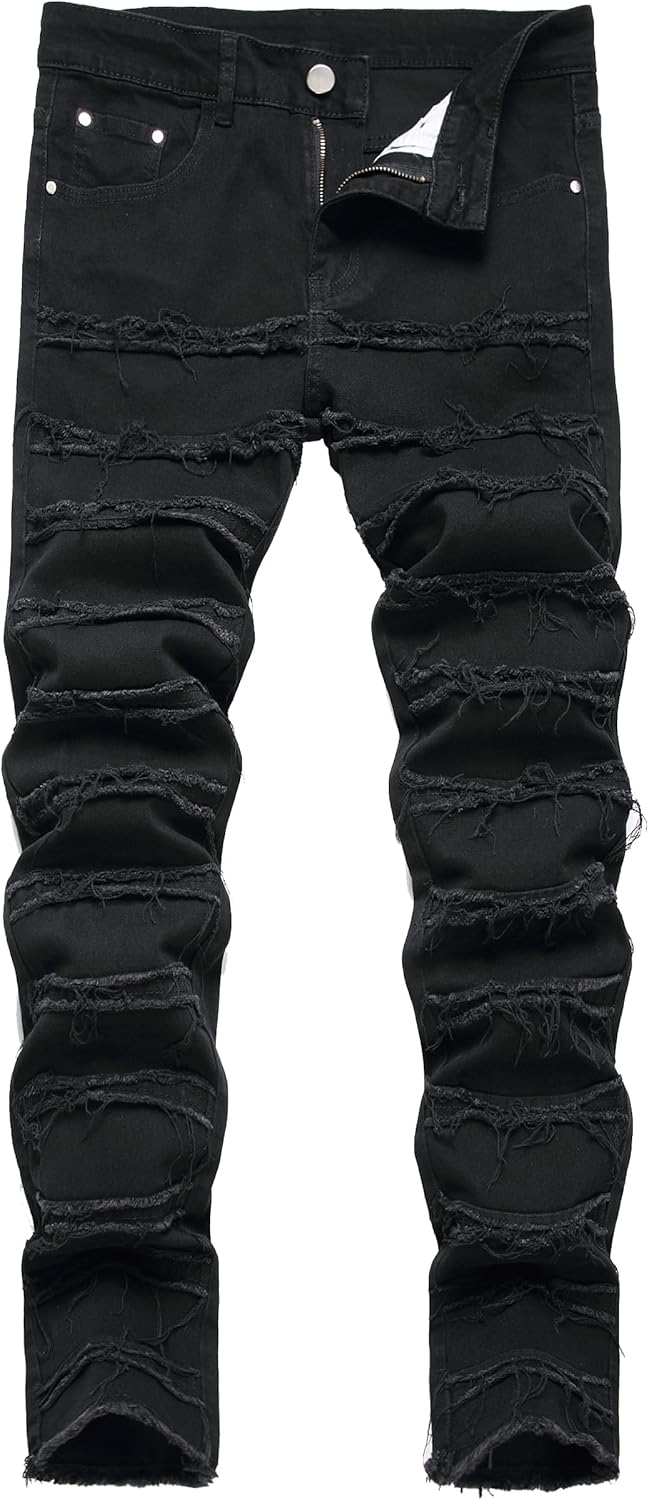 JUNBAOSS Men's Slim Fit Jeans Stretch Ripped Skinny Jeans for Men, Fashion Straight Leg Comfort Flex Waist Casual Pants