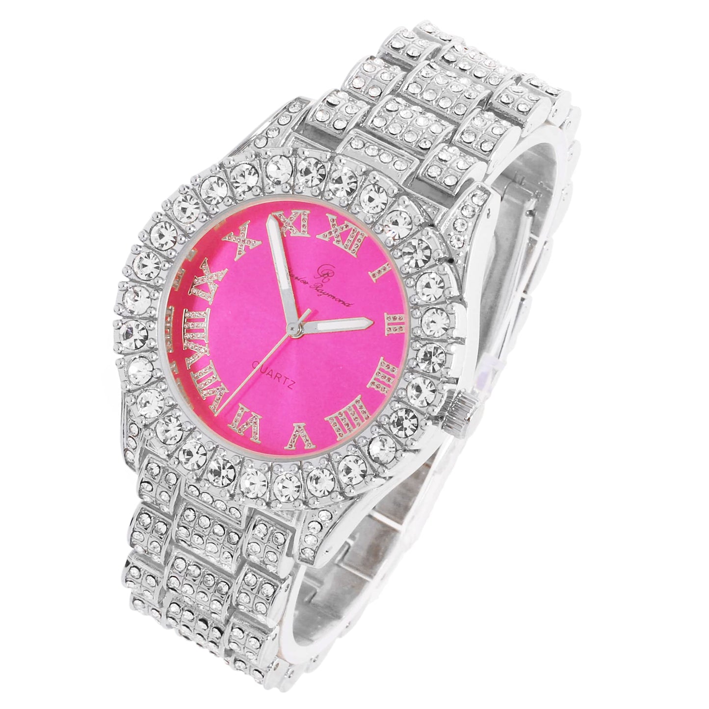 Charles Raymond Women's Big Rocks Bezel Colored Dial with Roman Numerals Fully Iced Out Watch - ST10327LA