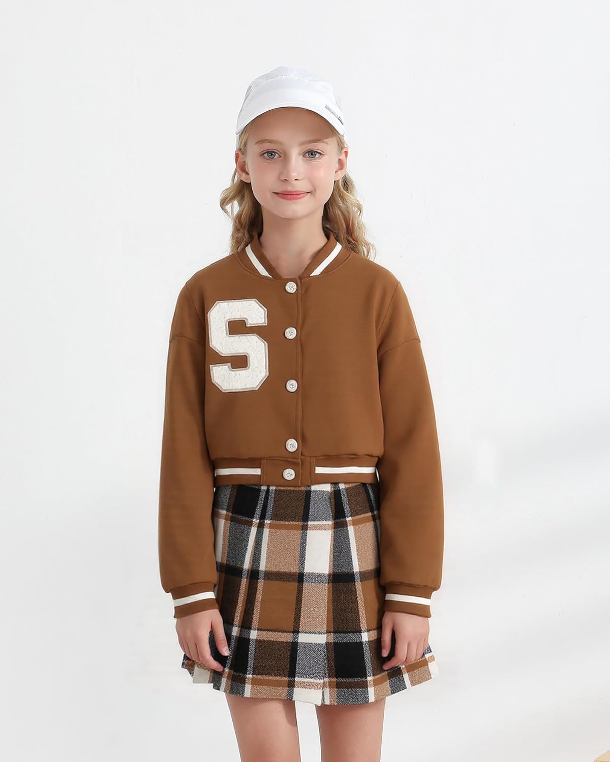 Girls 2 Piece Outfits Skirt Set Button up Jacket Sweatshirt and Pleated Mini Skirts Fall Winter Clothes Size 7-14Y