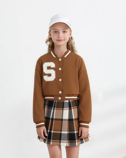 Girls 2 Piece Outfits Skirt Set Button up Jacket Sweatshirt and Pleated Mini Skirts Fall Winter Clothes Size 7-14Y