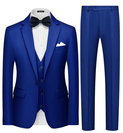 MAGE MALE Mens 3 Piece Suits Slim Fit Tuxedo Suit Set Soild Prom Wedding Suits One Button Blazer Vest Pants Set with Bow Tie