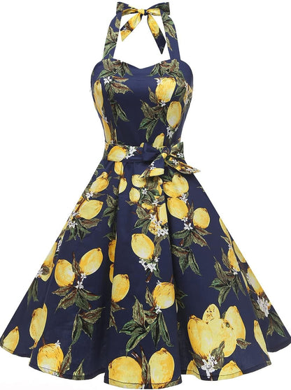 Topdress Women'sVintage Polka Audrey Dress 1950s Halter Retro Cocktail Dress