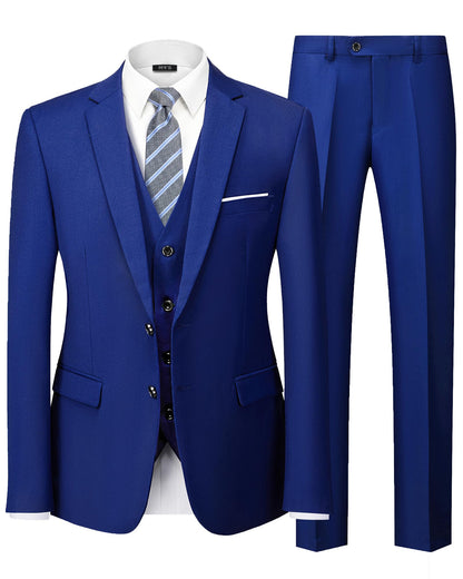 MY'S Men's 3 Piece Slim Fit Suit Set with Tie, 2 Button Blazer Jacket Vest & Pants, Business Wedding Party Prom Suit for Men