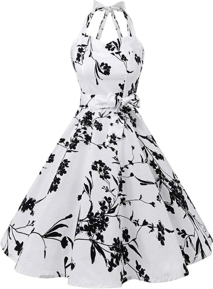 Topdress Women'sVintage Polka Audrey Dress 1950s Halter Retro Cocktail Dress