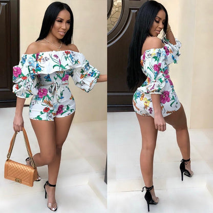 Sexy Two Piece Shorts Set - African Floral Jumpsuits Rompers Vacation Club Outfit