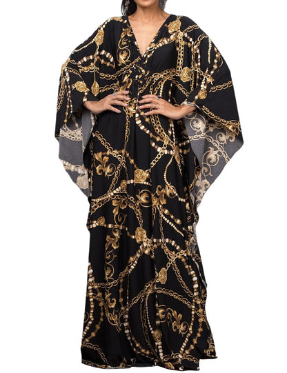 Bsubseach Women Ethnic Print Kaftan Beach Dress Plus Size Swimsuit Cover Up