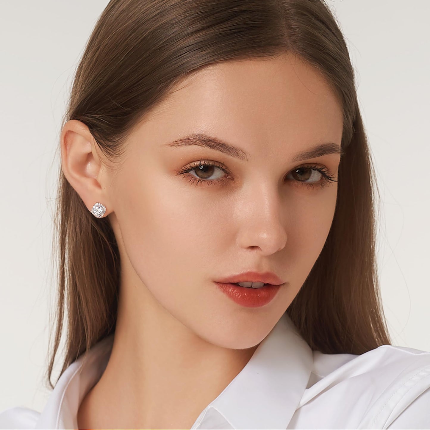 Moissanite Stud Earrings, VVSI Quality D Color Round Cut, Lab Created 925 Sterling Silver with 18K White Gold Plated, Double Halo Design – Idea Gift for Women Men