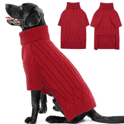 Large Dog Sweater - Turtleneck Thick Warm Doggie Christmas Sweater for Girl Boy Dogs (Red L)