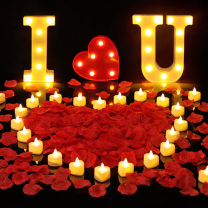 1027 Pcs I Love U Light Up Letters Proposal Decorations, I Love U Sign with 24 Pcs Heart Flameless Candles 1000 Pcs Rose Petals for Wedding Proposal Romantic Night Decor