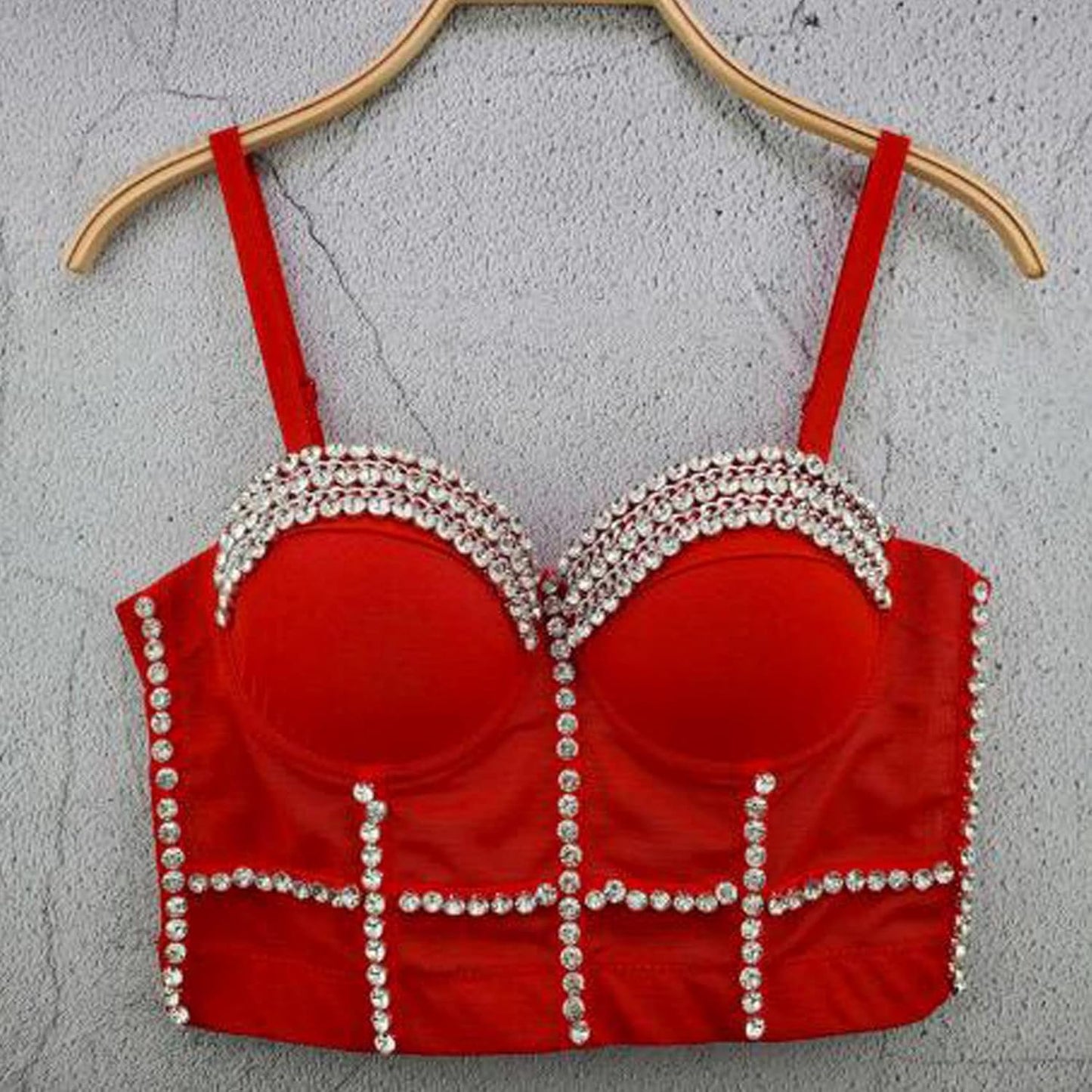 Women's Handmade Rhinestone Diamond Push up Bustier Crop Top Punk Corset Bra Vest
