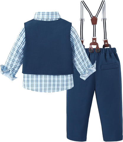 ZOEREA Toddler Boy Suit Formal Wedding Outfits Gentleman Clothes Long Sleeve Shirt + Suspender Pants + Bowtie