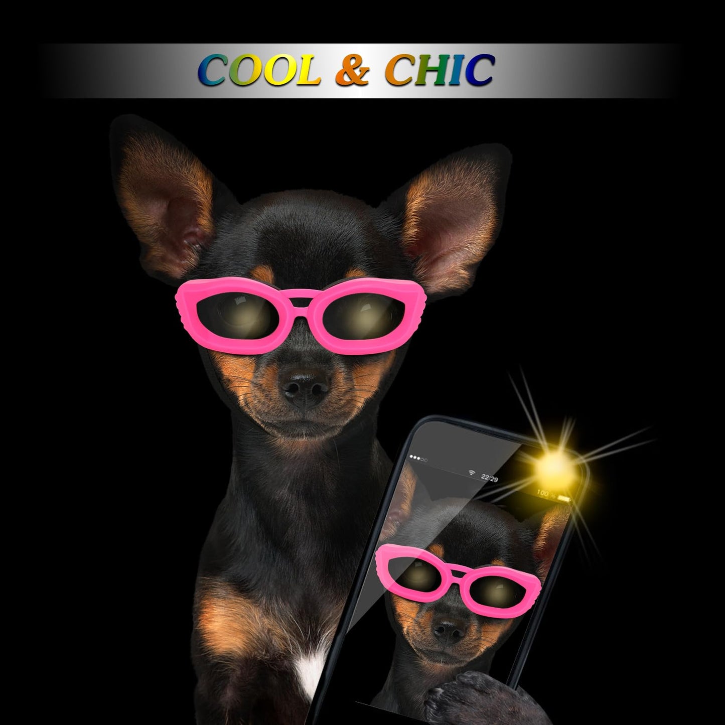 Small Dog Sunglasses UV Protection Goggles Eye Wear Protection with Adjustable Strap Doggy Heart Shape Anti-Fog Sunglasses for Pet Dogs Sun Glasses Doggie Windproof Glasses, Pink