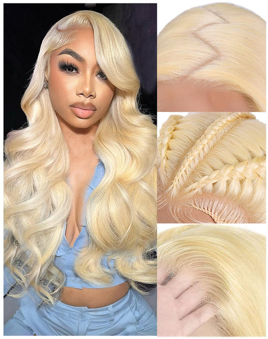 613 13x6 Lace Front Wig Human Hair 30 Inch 100% Real Blonde Wig Human Hair Body Wave HD Lace Front Wigs Human Hair 200 Density Easily Stained No Tangle Minimal Shedding Longer Life