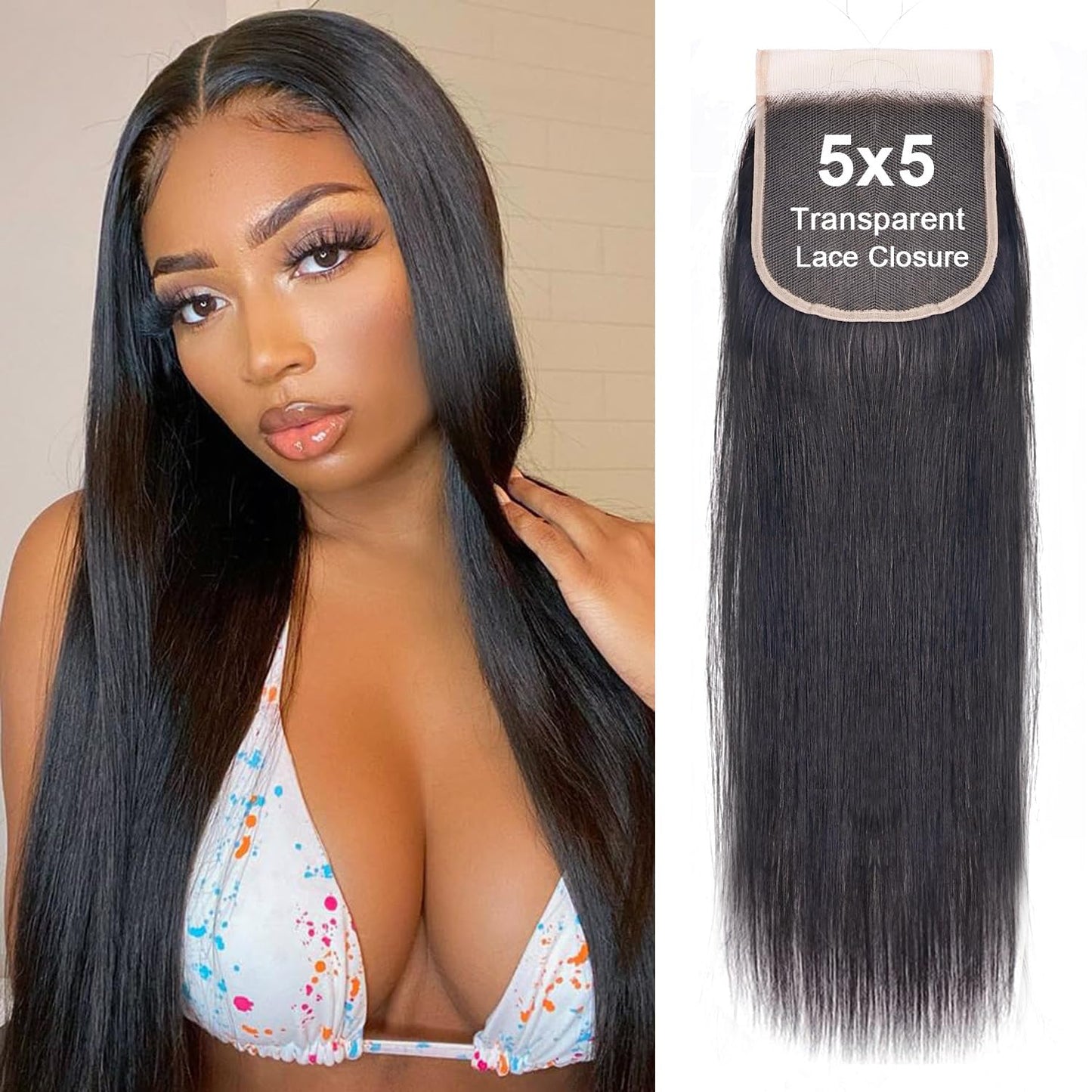 5x5 Transparent HD Lace Closure Body Wave Human Hair Closure Invisible Ultra-thin 5x5 Lace Closure Brazilian Raw Virgin Human Hair Pre Plucked Natural Black 16 Inch