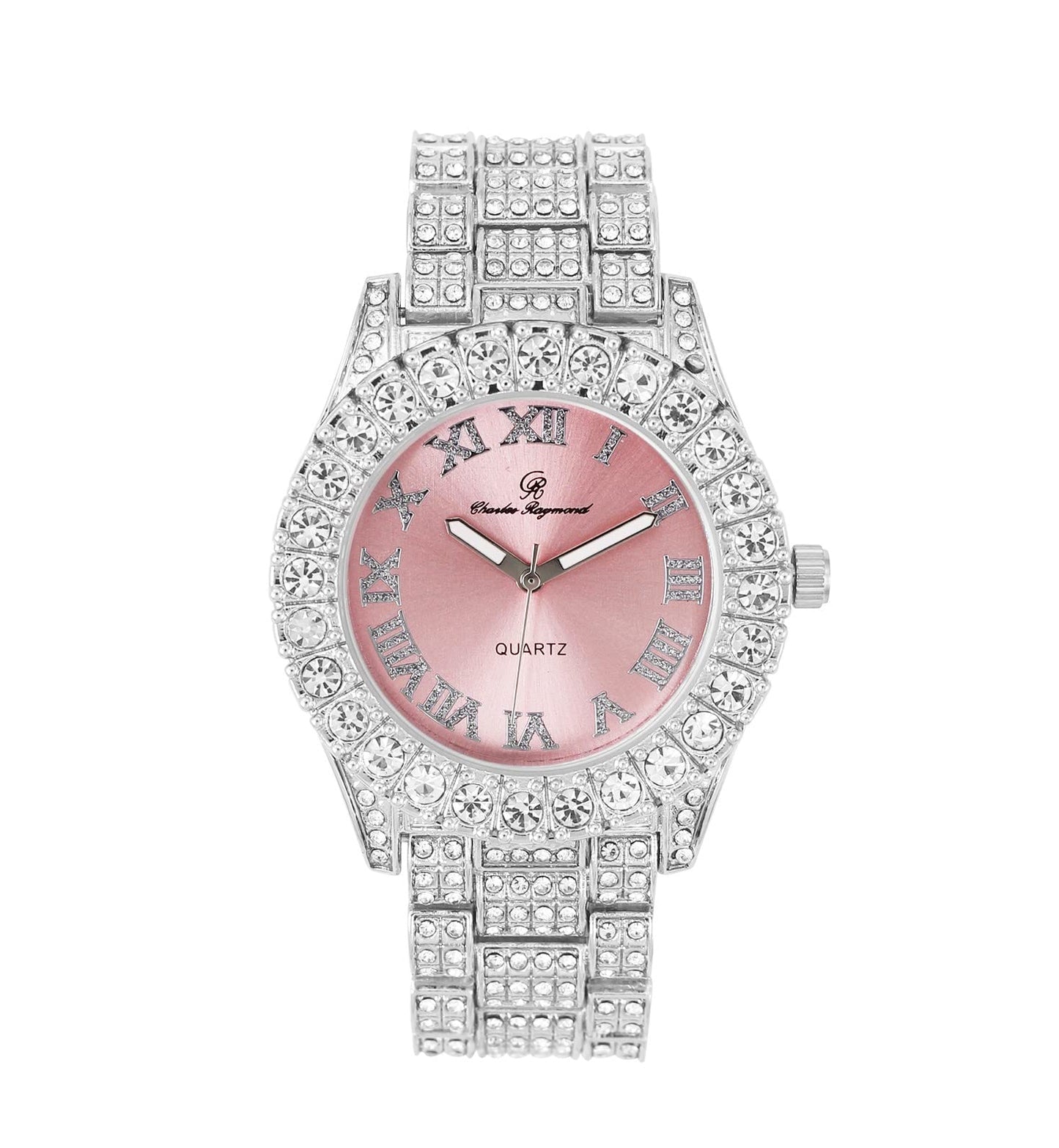 Charles Raymond Women's Big Rocks Bezel Colored Dial with Roman Numerals Fully Iced Out Watch - ST10327LA