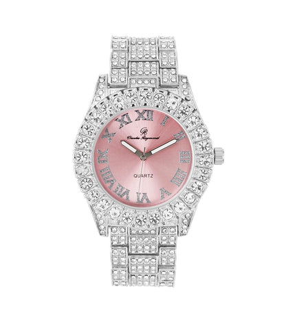 Charles Raymond Women's Big Rocks Bezel Colored Dial with Roman Numerals Fully Iced Out Watch - ST10327LA