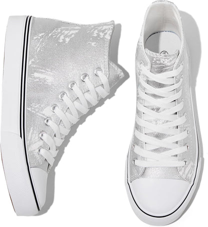 kufeiti Women's High Top Canvas Sneakers Canvas Shoes Lace up White Black Sneakers Casual Walking Shoes