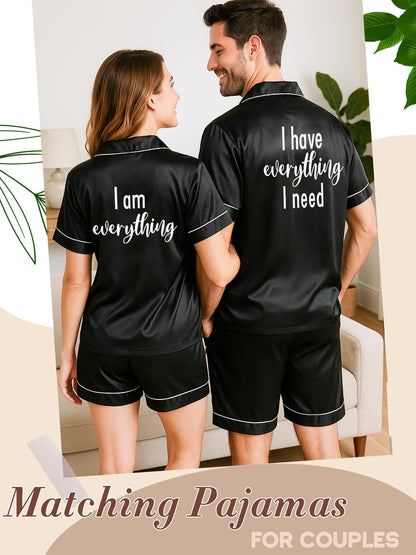 Jecery His and Hers Matching Pajamas for Couples Satin Short Sleeve Sleepwear Pjs Matching Sets Button Down Pjs Loungewear