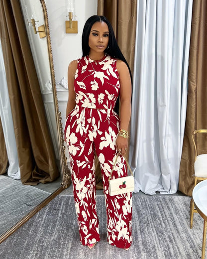 Womens Trendy Ribbed Knit 2 Piece Outfit Sleeveless Crop Top and High Waist Wide Leg Pants Matching Lounge Set