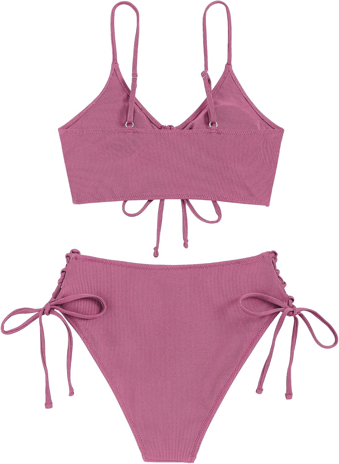 ZAFUL Women V Neck Bikini Set Ruched Tie Front High Waisted Floral Print Ribbed 2 Piece Bathing Suit Swimsuits