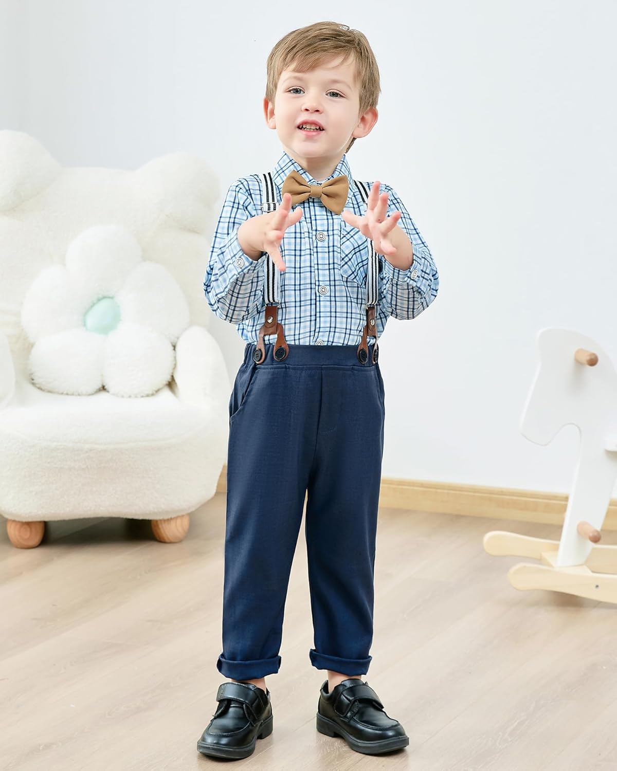 ZOEREA Toddler Boy Suit Formal Wedding Outfits Gentleman Clothes Long Sleeve Shirt + Suspender Pants + Bowtie