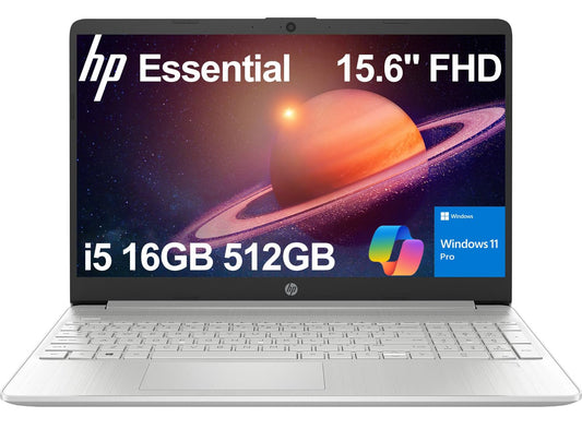 HP 15 Laptop (15.6" FHD Anti-Glare, Intel Core i5 Processor, 32GB RAM, 1TB SSD) for Business, Student, Home, 10-Hr Long Battery Life, Type-C, HDMI, Numpad, Webcam, Wi-Fi, Windows 11 Pro, Silver