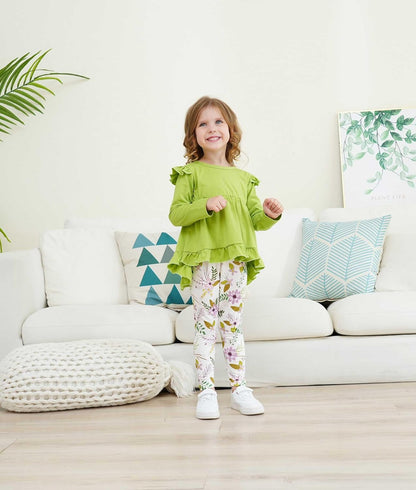 Toddler Kid Girl Clothes Ruffle Sleeve High Low Top Floral Allover Pants Fall Winter Outfit Set