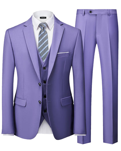 MY'S Men's 3 Piece Slim Fit Suit Set with Tie, 2 Button Blazer Jacket Vest & Pants, Business Wedding Party Prom Suit for Men