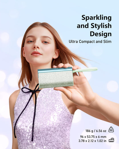 VEGER Compact Portable Charger with Built in Cable(Removable), 10000mAh Cute Power Bank 20W Fast Charging, Sparkling Battery Pack Fashion Travel Accessory Compatible with iPhone 15/14, Android-Purple