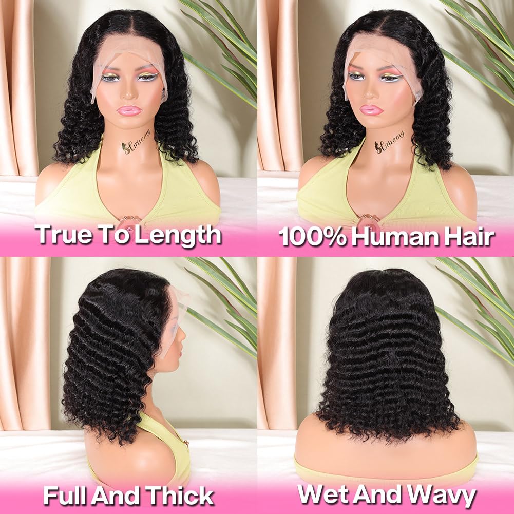 Curly Bob Wig Human Hair Deep Wave 13x4 HD Lace Front Wigs For Black Women Human Hair Pre Plucked Wear And Go Glueless Short Wet And Wavy Ombre Honey Blonde Highlight Color 4/27 14 Inch