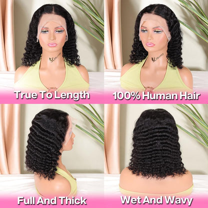 Curly Bob Wig Human Hair Deep Wave 13x4 HD Lace Front Wigs For Black Women Human Hair Pre Plucked Wear And Go Glueless Short Wet And Wavy Ombre Honey Blonde Highlight Color 4/27 14 Inch