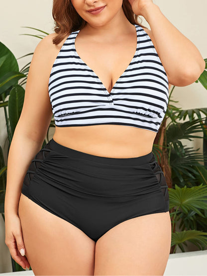 American Trends Womens Plus Size Bikini Two Piece Swimsuits Tummy Control Bathing Suits High Waisted Bikini Swimwear