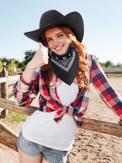 Ibeauti Cowboy Hat with Fringed Bandana Set for Women Wide Brim Western Cowgirl Hat Paisley Head Wrap Scarf