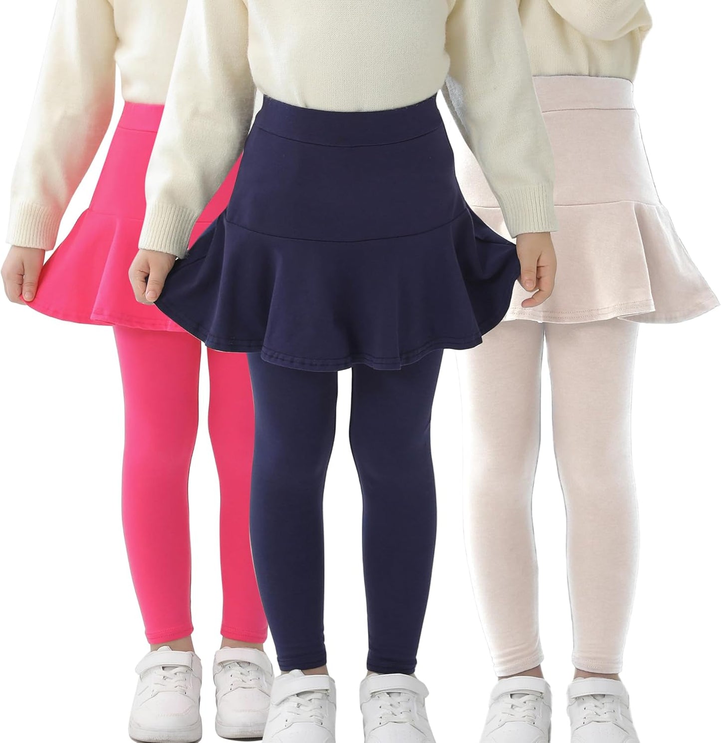 Trendy Girls' Leggings with Skirt - 2 Pack of Cotton Ruffle Skirt Pants for Kids for 3-8 Years