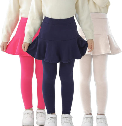 Trendy Girls' Leggings with Skirt - 2 Pack of Cotton Ruffle Skirt Pants for Kids for 3-8 Years