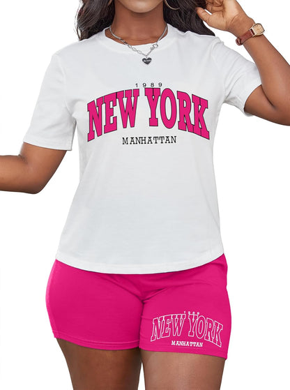 Hilinker Womens 2 Piece Outfits Short Sleeve Top and Shorts Set Summer Workout Casual Tracksuit