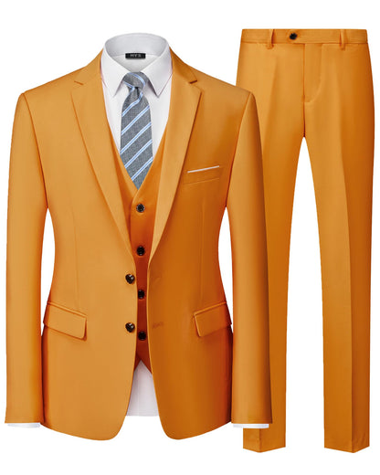 MY'S Men's 3 Piece Slim Fit Suit Set with Tie, 2 Button Blazer Jacket Vest & Pants, Business Wedding Party Prom Suit for Men