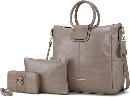 MKF Collection Shoulder Bag for Women, Crossbody Purse & Wristlet: PU Leather Satchel Pocketbook 3 PCs Handbag Set
