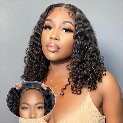 Curly Bob Wig Human Hair Deep Wave 13x4 HD Lace Front Wigs For Black Women Human Hair Pre Plucked Wear And Go Glueless Short Wet And Wavy Ombre Honey Blonde Highlight Color 4/27 14 Inch